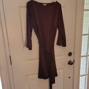 H&M Chic Long-Sleeve Dress in Rich Brown